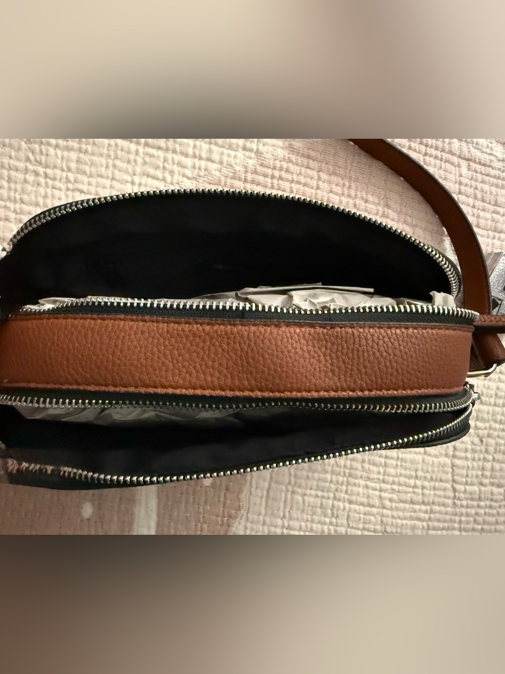 NWT RUSTY-BROWN DOUBLE-ZIPPERED CROSS-BODY PURSE - Picture 7 of 14